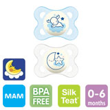 MAM Night nappar, symmetriska, silikon stl.1 (blå, transparent)