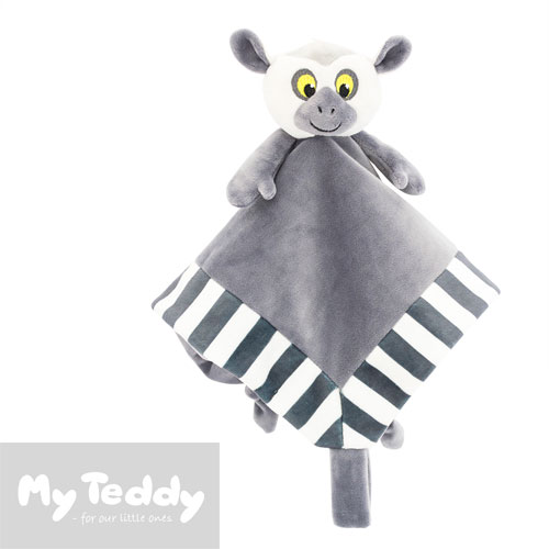 My Teddy snuttefilt med napphållare, lemur, grå