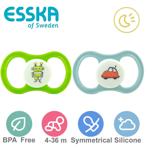 Esska Happy GLOW nappar, symmetriska, silikon stl.2