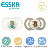 Esska Happy mini GLOW nappar, symmetriska, silikon stl.1